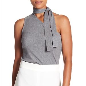 1. State | One Shoulder Tie Neck Ribbed Gray Top